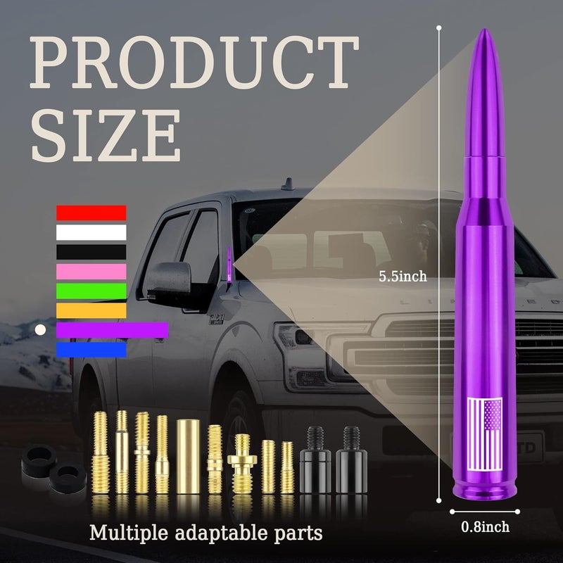 Turcee Car Bullet Antenna,Truck Exterior Decoration Accessories Car Vehicle Replacement Antenna Conpatible with Ford F150 RAM 1500 GMC Heavy Duty Pickup Trucks Accessories (New Upgrade Purple-U.S. Flag)… - Image 2